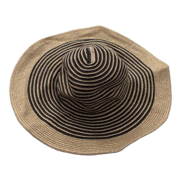 Amiani Striped Hat Straw Floppy Wide Brim Sun Beach Summer Pool One Size